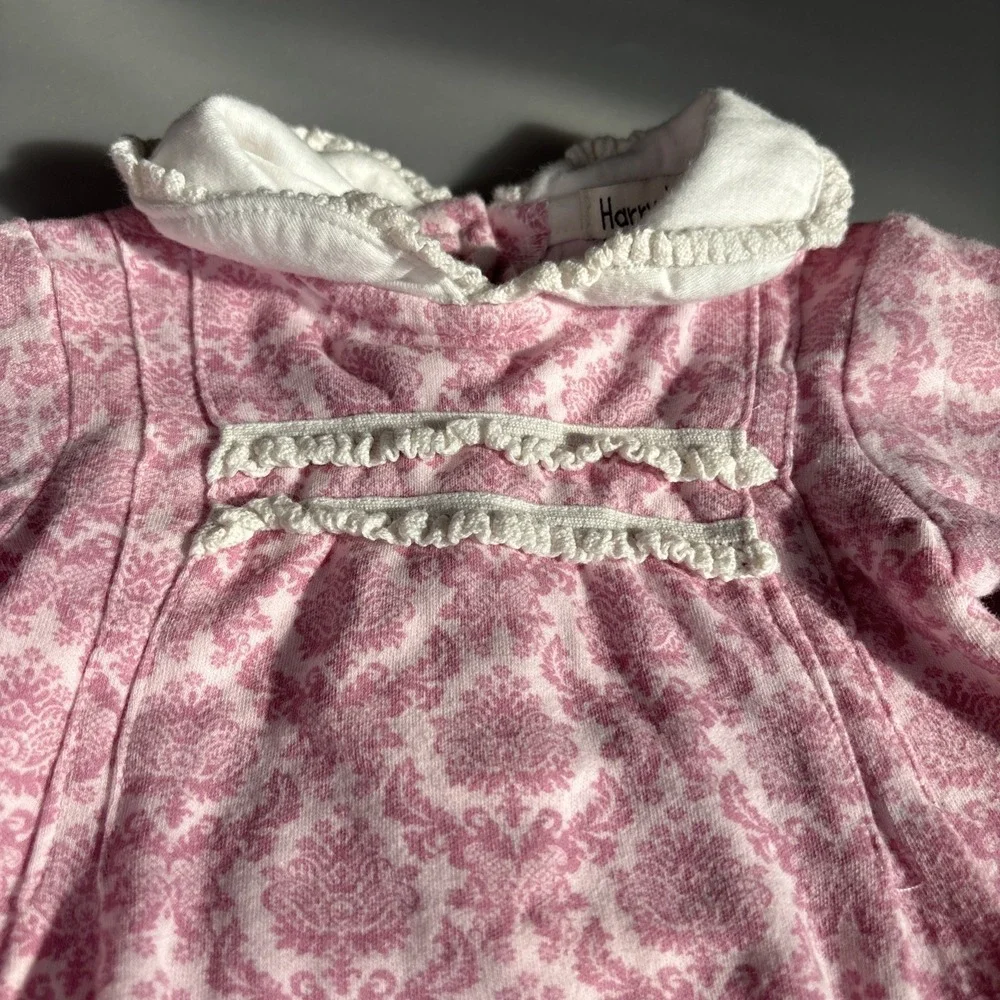 Pink Floral Baby Dress 6-9M Long‎ Sleeve Ruffle Skirt Cotton Infant Boutique EUC